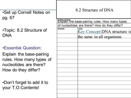 Set up Cornell Notes on pg. 67