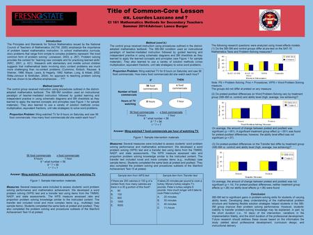 Title of Common-Core Lesson ex. Lourdes Lazcano and ? CI 161 Mathematics Methods for Secondary Teachers Summer 2014/Adviser: Lance Burger Introduction.