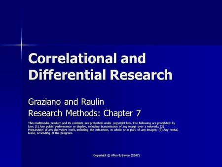 Correlational and Differential Research