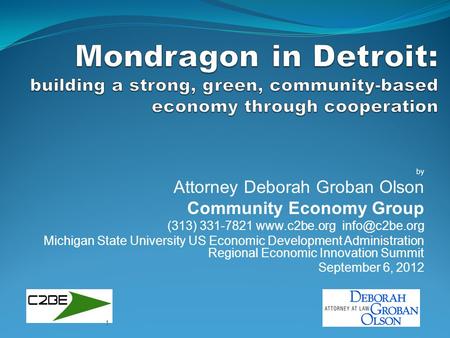 By Attorney Deborah Groban Olson Community Economy Group (313) 331-7821  Michigan State University US Economic Development Administration.