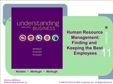 ****** 11-1 1-1 McGraw-Hill/Irwin Understanding Business, 8e © 2008 The McGraw-Hill Companies, Inc., All Rights Reserved. Nickels McHugh McHugh ** Human.