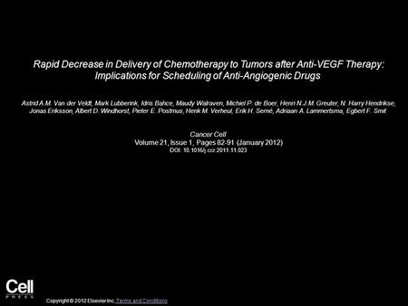 Rapid Decrease in Delivery of Chemotherapy to Tumors after Anti-VEGF Therapy: Implications for Scheduling of Anti-Angiogenic Drugs Astrid A.M. Van der.