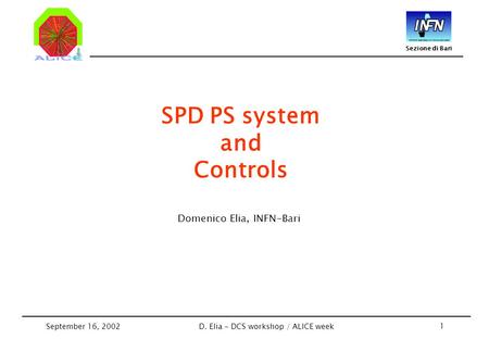 Sezione di Bari September 16, 2002D. Elia - DCS workshop / ALICE week 1 SPD PS system and Controls Domenico Elia, INFN-Bari.