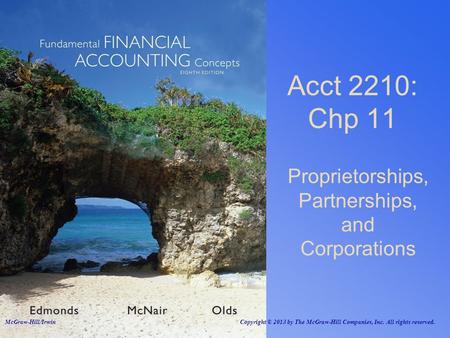 Proprietorships, Partnerships, and Corporations Acct 2210: Chp 11 McGraw-Hill/Irwin Copyright © 2013 by The McGraw-Hill Companies, Inc. All rights reserved.