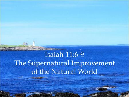 Isaiah 11:6-9 The Supernatural Improvement of the Natural World.