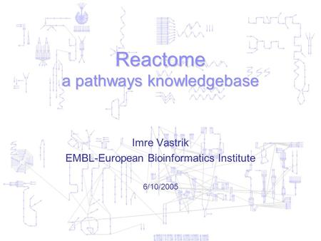 Reactome a pathways knowledgebase Imre Vastrik EMBL-European Bioinformatics Institute 6/10/2005.