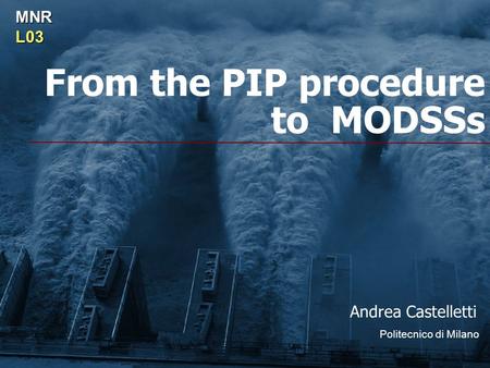 From the PIP procedure to MODSSs MNRL03 Andrea Castelletti Politecnico di Milano.