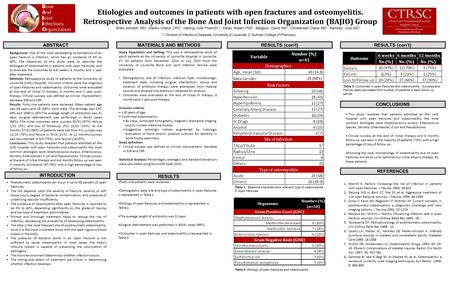 Etiologies and outcomes in patients with open fractures and osteomyelitis. Retrospective Analysis of the Bone And Joint Infection Organization (BAJIO)