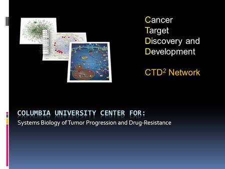 Systems Biology of Tumor Progression and Drug-Resistance Cancer Target Discovery and Development CTD 2 Network.