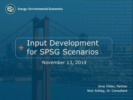 Input Development for SPSG Scenarios November 13, 2014 Arne Olson, Partner Nick Schlag, Sr. Consultant.