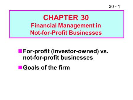 Financial Management in Not-for-Profit Businesses
