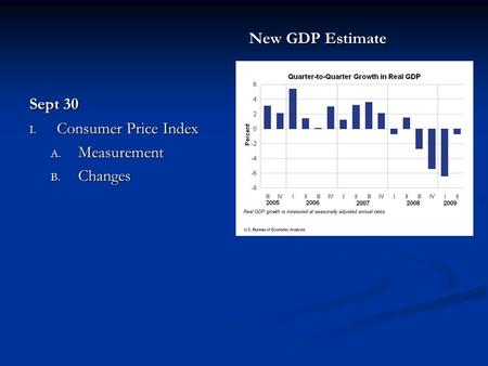 Sept 30 I. Consumer Price Index A. Measurement B. Changes New GDP Estimate.