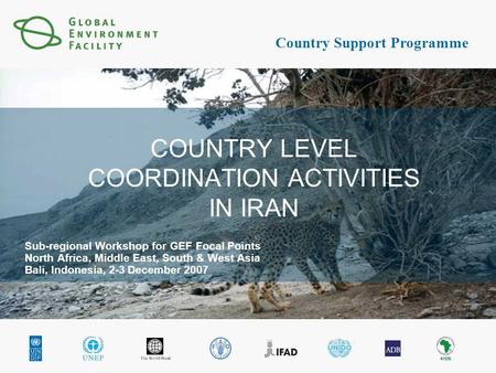 Country Support Programme COUNTRY LEVEL COORDINATION ACTIVITIES IN IRAN Sub-regional Workshop for GEF Focal Points North Africa, Middle East, South & West.