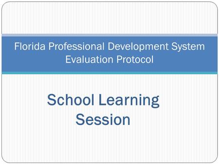 Florida Professional Development System Evaluation Protocol School Learning Session.