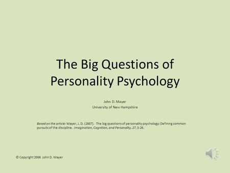 The Big Questions of Personality Psychology