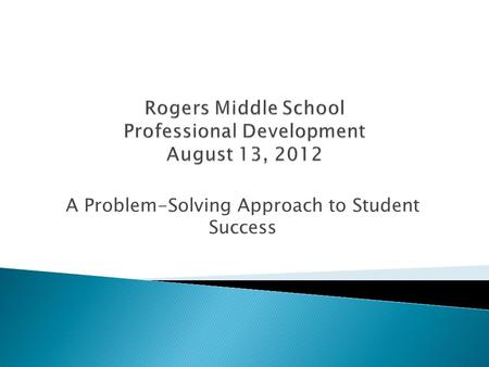 A Problem-Solving Approach to Student Success.  Review of RTI  Definitions  The Problem-Solving Approach  Role of the Three Tiered Intervention System.