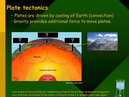 Plate tectonics Plates are driven by cooling of Earth (convection)