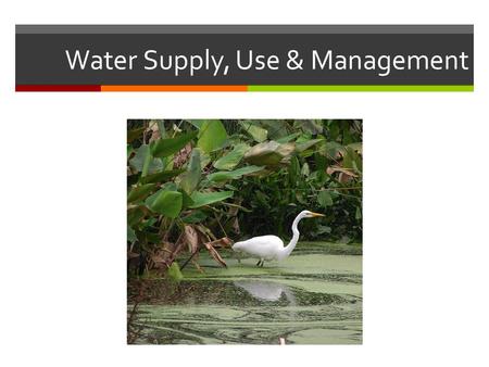 Water Supply, Use & Management
