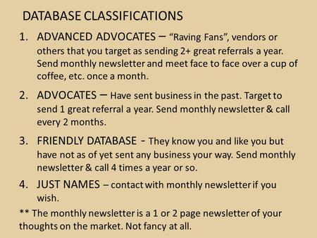 DATABASE CLASSIFICATIONS