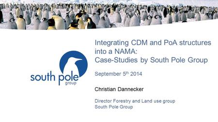 Group Integrating CDM and PoA structures into a NAMA: Case-Studies by South Pole Group September 5 th 2014 Christian Dannecker Director Forestry and Land.