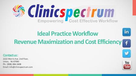 Ideal Practice Workflow Revenue Maximization and Cost Efficiency Contact us : 2222 Morris Ave. 2nd Floor, Union, NJ-07083 Ph: (908)-384-1608