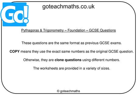 Pythagoras & Trigonometry – Foundation – GCSE Questions