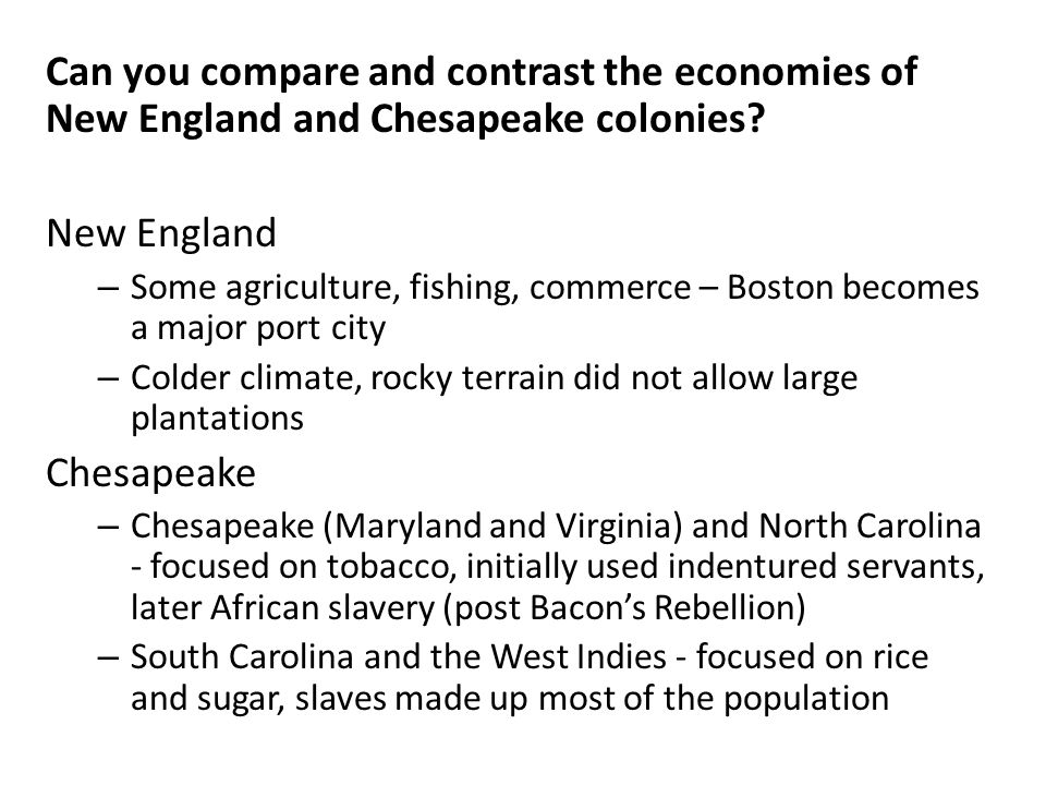 similarities between new england and chesapeake colonies