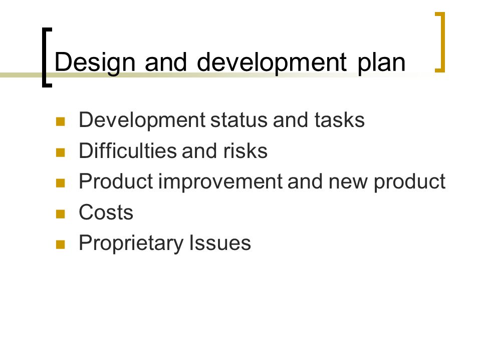 development status and tasks business plan