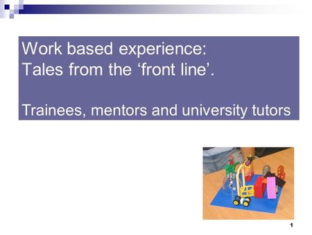 1 Work based experience: Tales from the ‘front line’. Trainees, mentors and university tutors.