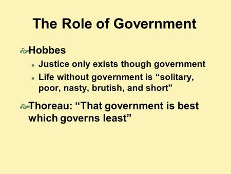The Role of Government Hobbes