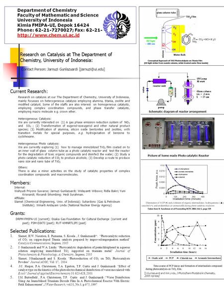 Research on Catalysis at The Department of Chemistry, University of Indonesia: Department of Chemistry Faculty of Mathematic and Science University of.