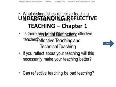 UNDERSTANDING REFLECTIVE TEACHING – Chapter 1