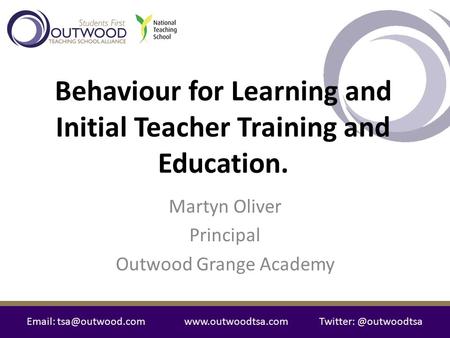 Behaviour for Learning and Initial Teacher Training and Education.
