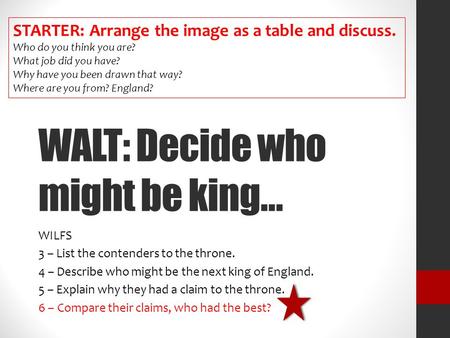 WALT: Decide who might be king…