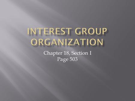Chapter 18, Section I Page 503.  A group of people who share common goals and organize to influence government.