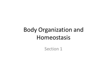 Body Organization and Homeostasis Section 1. Cells The levels of organization in the human body consist of cells, tissues, organs, and organ systems Cell.