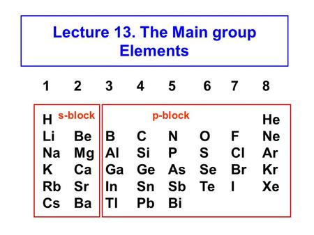 Lecture 13. The Main group Elements