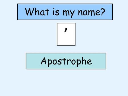 What is my name? ’ Apostrophe What do I do? ’ Part 1: Apostrophes for omission (to show missing letters) Part 2: Apostrophes for possession (to show.