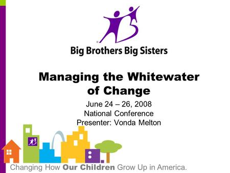 Changing How Our Children Grow Up in America. Managing the Whitewater of Change June 24 – 26, 2008 National Conference Presenter: Vonda Melton.