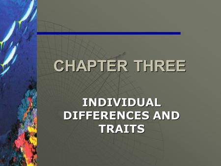 CHAPTER THREE INDIVIDUAL DIFFERENCES AND TRAITS. Individual Differences Framework Personality Leadership Style and Behaviors Abilities & Skills Values.