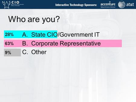 Who are you? A.State CIO/Government IT B.Corporate Representative C.Other.