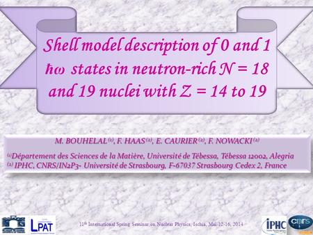 Shell model description of 0 and 1 ħω states in neutron-rich N = 18 and 19 nuclei with Z = 14 to 19 M. BOUHELAL (1), F. HAAS (2), E. CAURIER (2), F. NOWACKI.