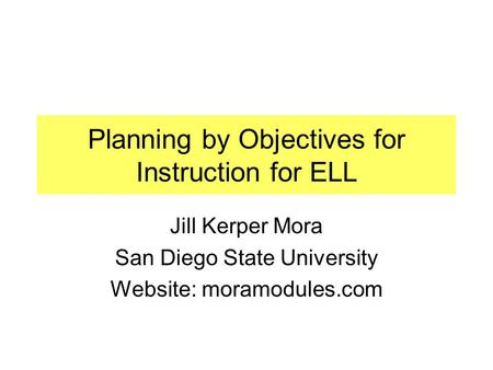 Planning by Objectives for Instruction for ELL