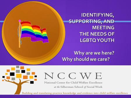 IDENTIFYING, SUPPORTING, AND MEETING THE NEEDS OF LGBTQ YOUTH Why are we here? Why should we care?