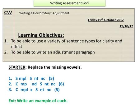 Writing Assessment Foci
