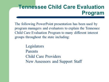 Tennessee Child Care Evaluation Program