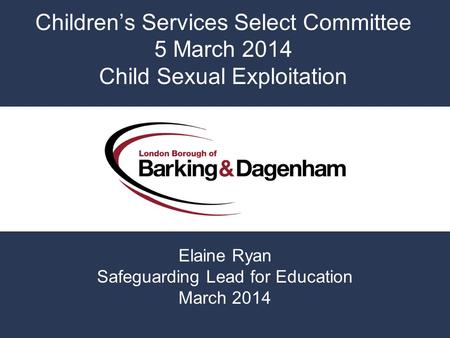 Children’s Services Select Committee 5 March 2014 Child Sexual Exploitation Elaine Ryan Safeguarding Lead for Education March 2014.