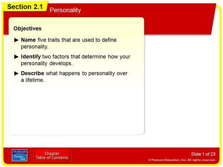 Section 2.1 Personality Objectives