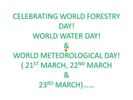 CELEBRATING WORLD FORESTRY DAY. WORLD WATER DAY