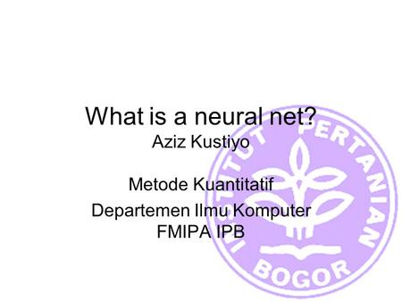 What is a neural net? Aziz Kustiyo